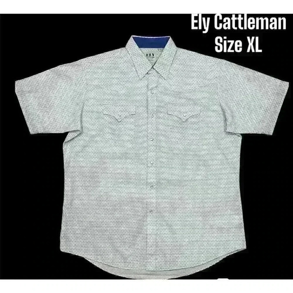 Ely Cattleman Western Cowboy Short Sleeve Button up Shirt Pearl Snap Classic XL - Picture 1 of 12